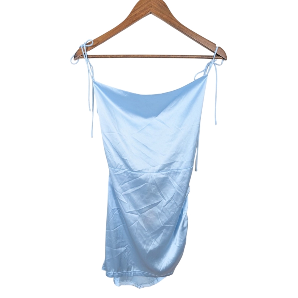 Cider Sky Blue Sexy Silky Strappy Ruched Side Mini Dress NEW!